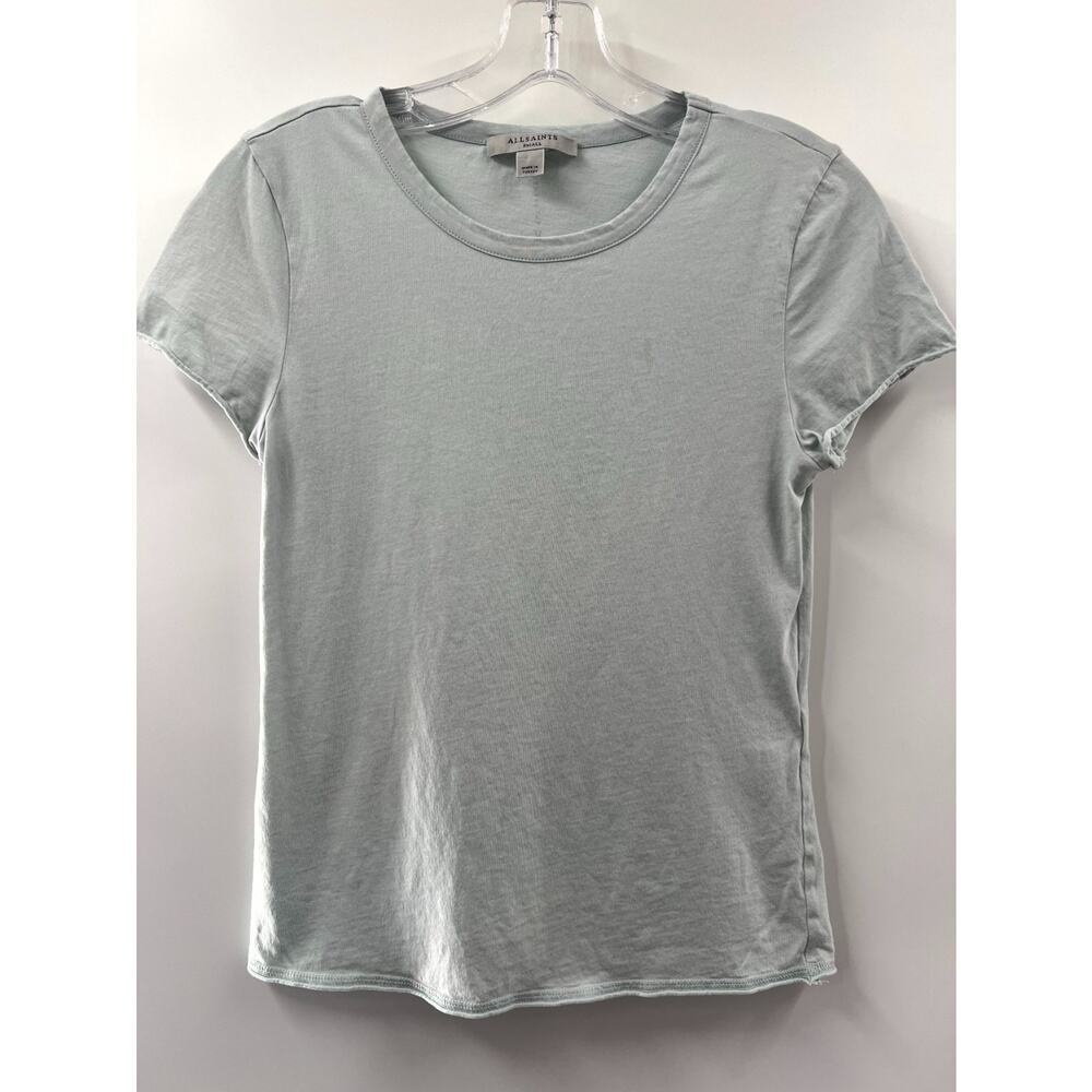Allsaints Women's Blue Cotton Round Neck Short Sleeve Cropped T-Shirt Size Small